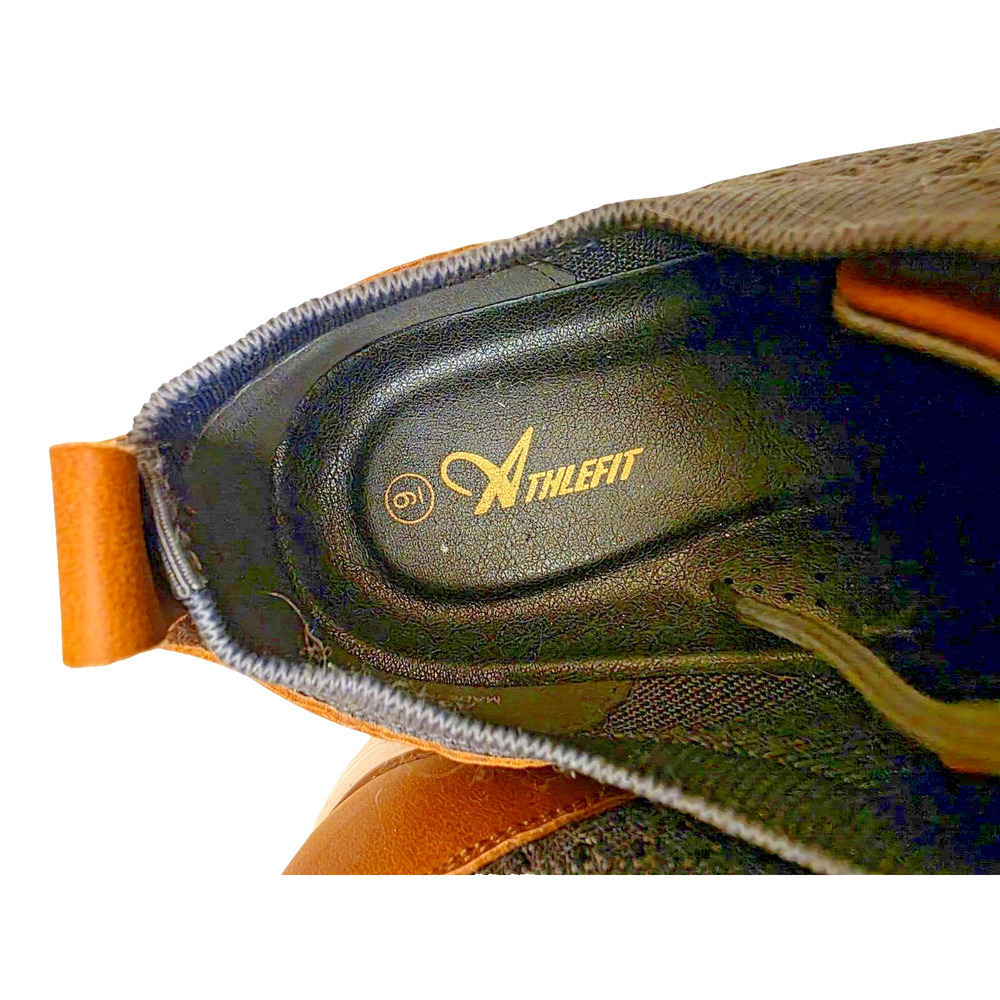 Athlefit Mens Casual Knit Sneakers Size‎ 9 Gray & Brown With Faux Leather Accent - Picture 4 of 15
